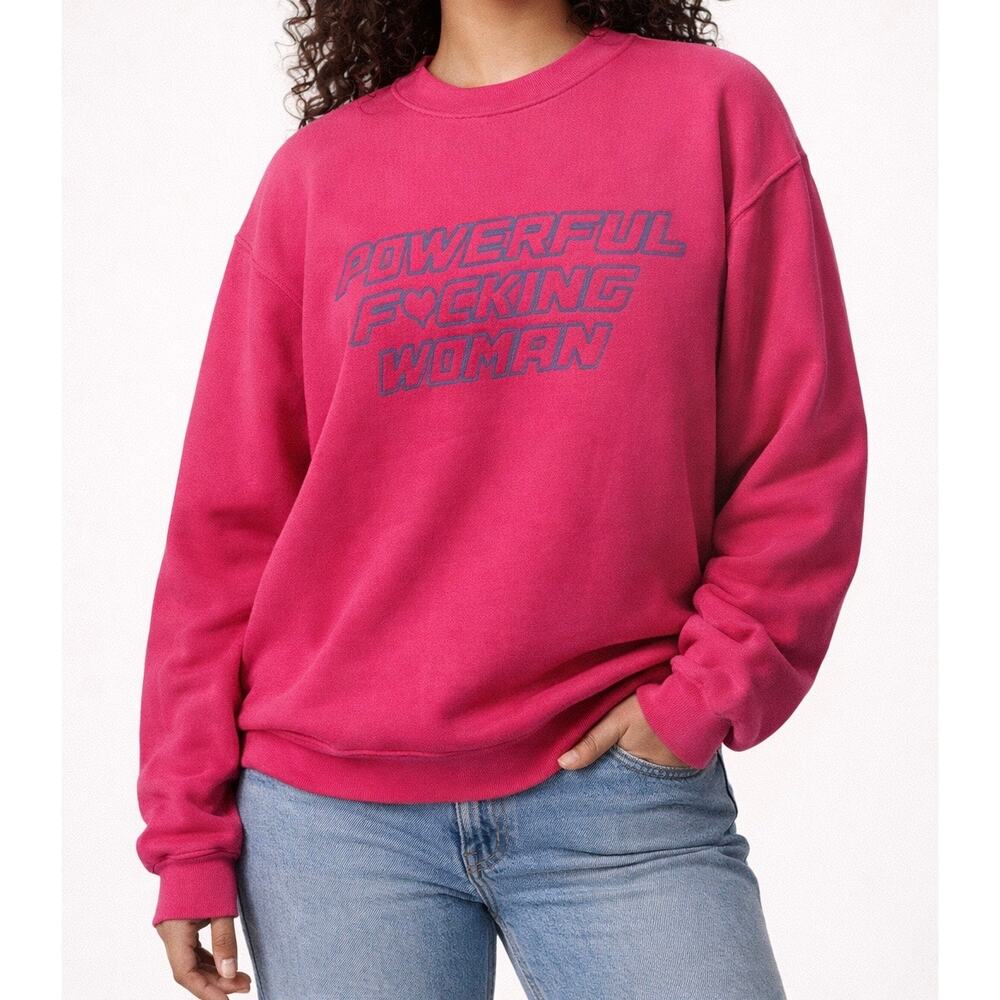 Good American x‎ The Phluid Project Powerful F*cking Woman Pink Sweatshirt Sz 2